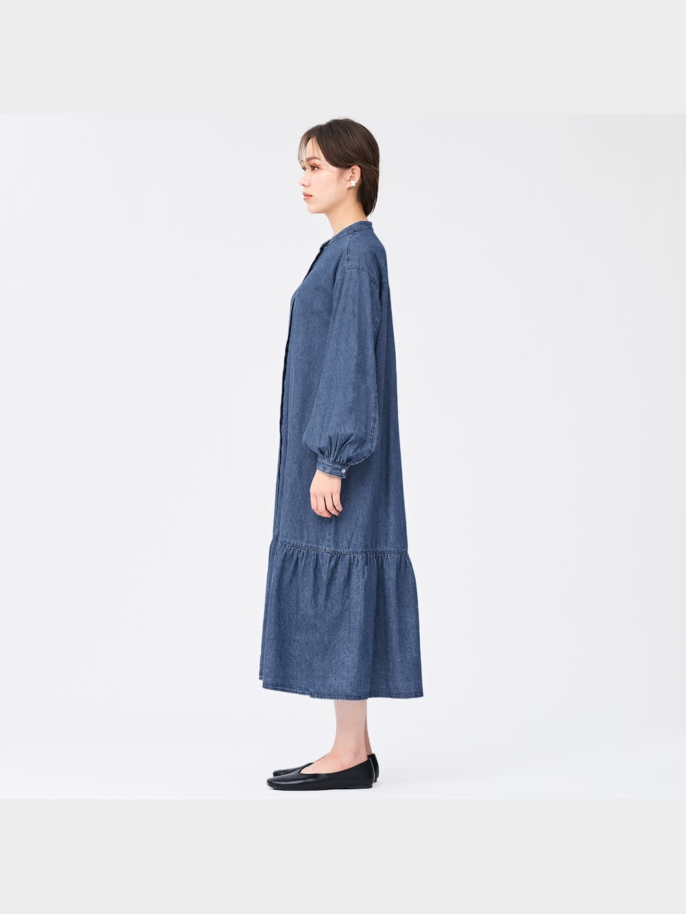 GU公式 | デニムギャザー切り替えワンピース(長袖)RS+E