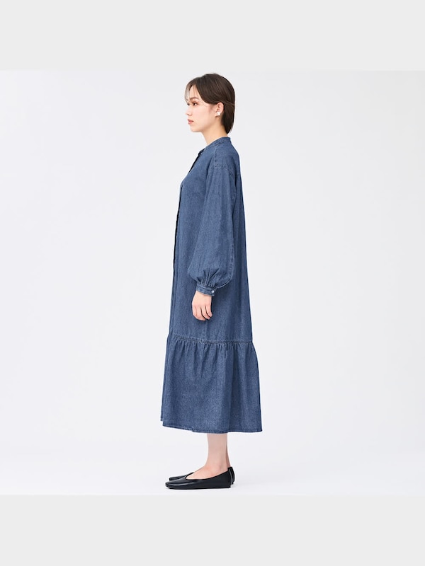 デニムギャザー切り替えワンピース(長袖)RS+E