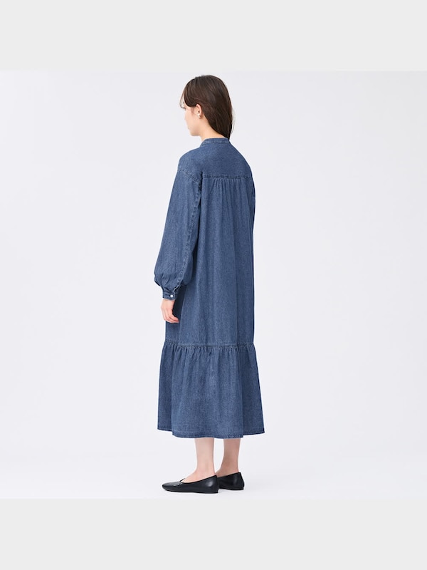 デニムギャザー切り替えワンピース(長袖)RS+E