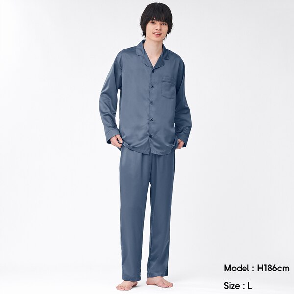 サテンパジャマ(長袖&ロングパンツ)+X-BLUE