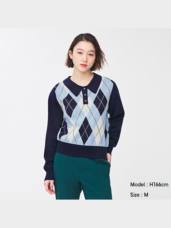 アーガイルポロセーター(長袖)Q