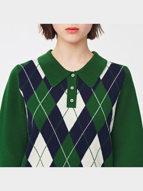 アーガイルポロセーター(長袖)Q