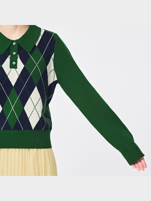 アーガイルポロセーター(長袖)Q