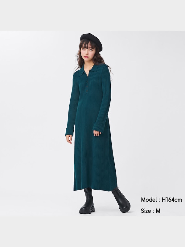 リブニットポロワンピース(長袖)Q