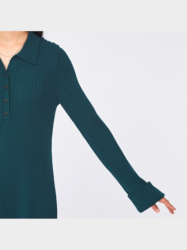 リブニットポロワンピース(長袖)Q