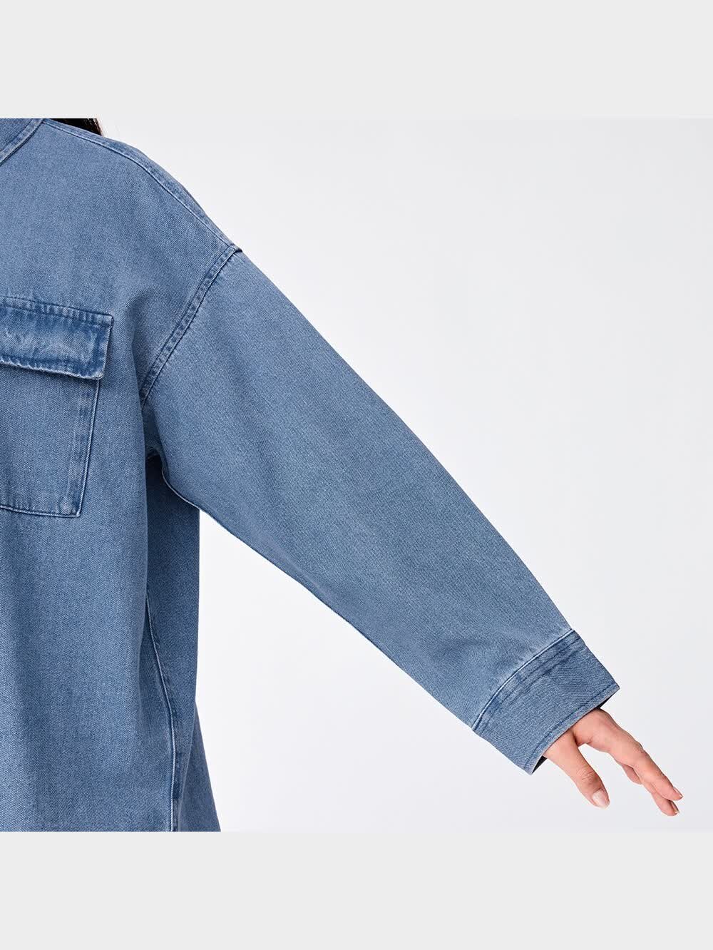 【efu】オーバーサイズデニムシャツ GU公式 | デニムオーバーサイズシャツ(5分袖)+E