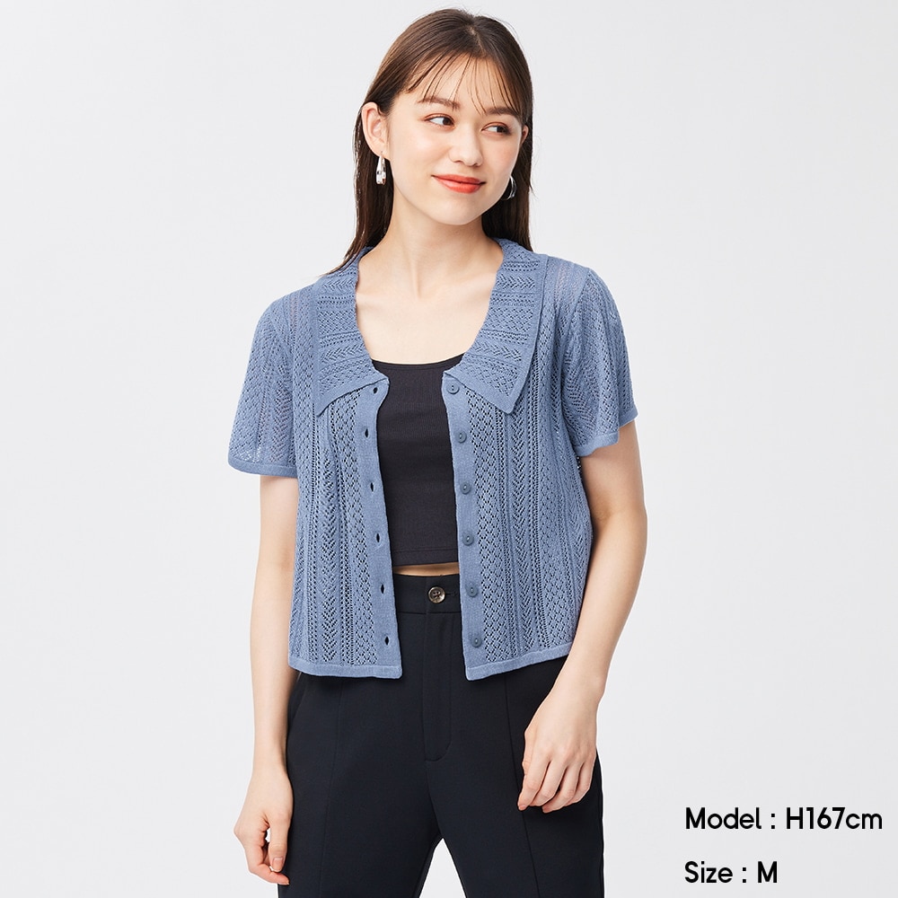 （GU）レーシーポロカーディガン(半袖)YG+ECのサムネイル