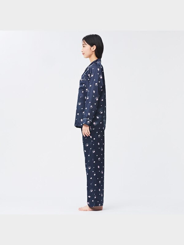 サテンパジャマ(長袖&ロングパンツ)(サクラ)