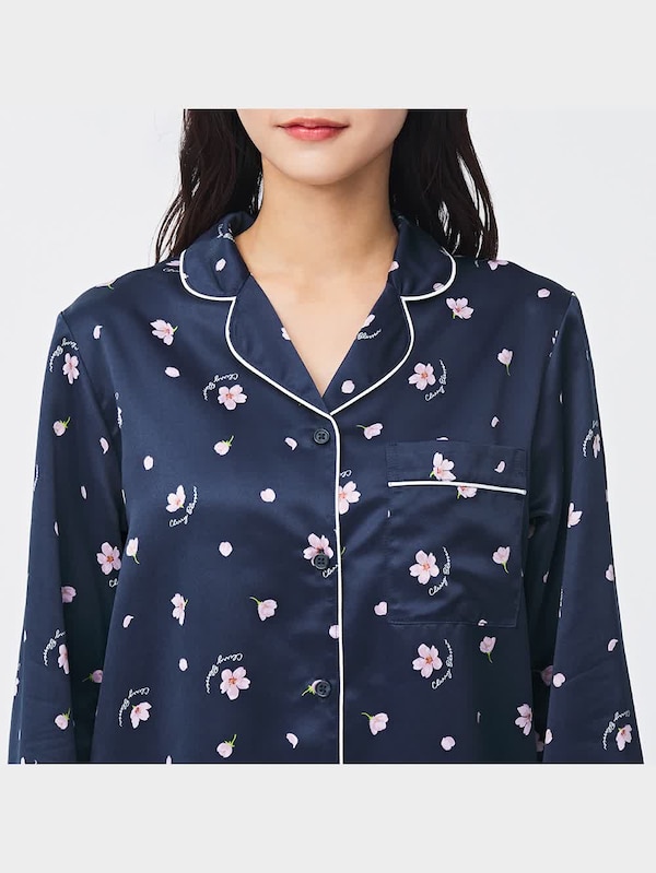 サテンパジャマ(長袖&ロングパンツ)(サクラ)