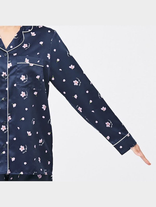 サテンパジャマ(長袖&ロングパンツ)(サクラ)