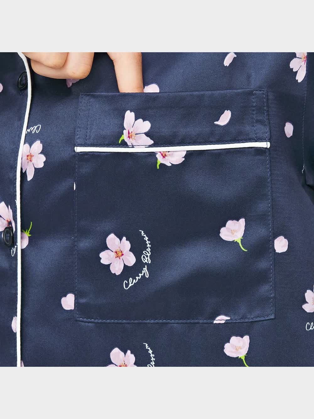 GU公式 | サテンパジャマ(長袖&ロングパンツ)(サクラ)