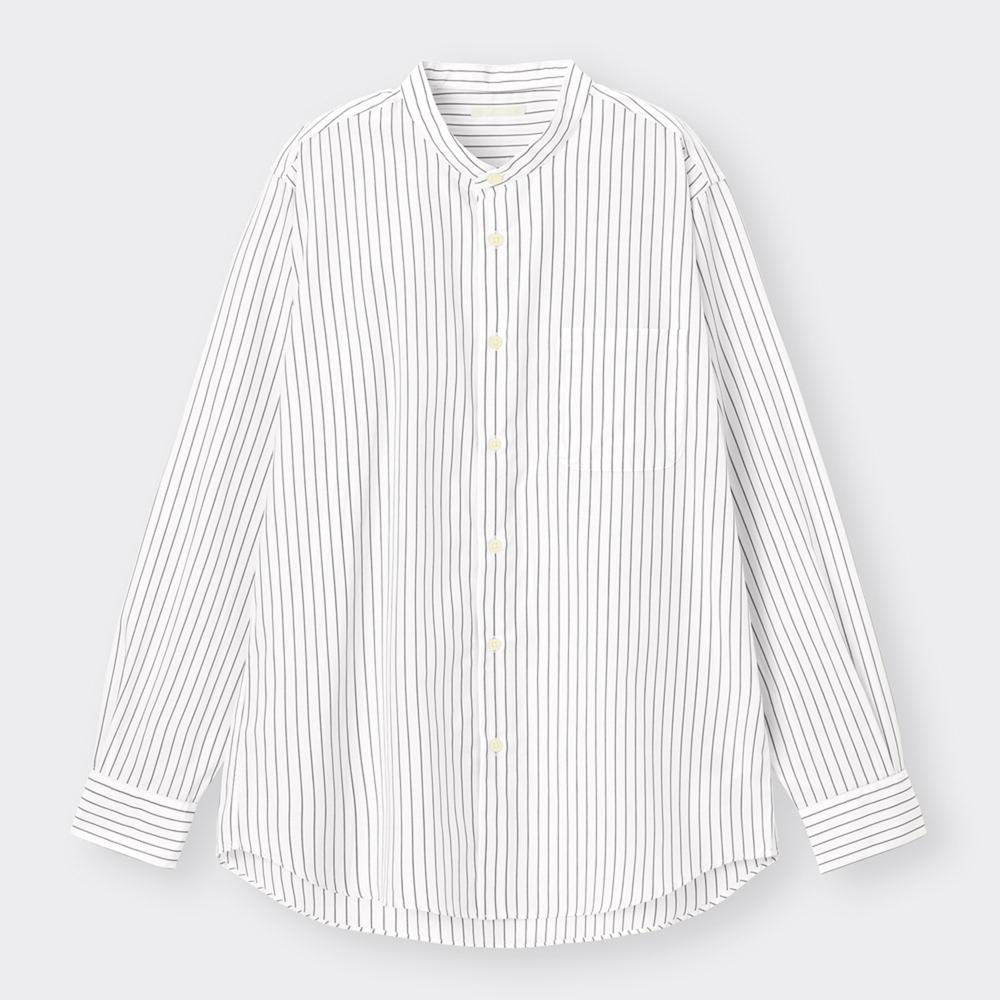 （GU）イージーケアバンドカラーシャツ(長袖)(ストライプ)SW+X