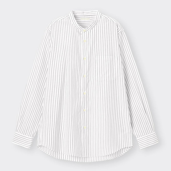 イージーケアバンドカラーシャツ(長袖)(ストライプ)SW+X-WHITE