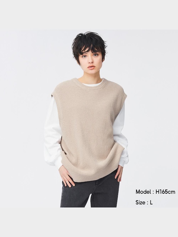 ウォッシャブルリラックスフィット畦ニットベスト