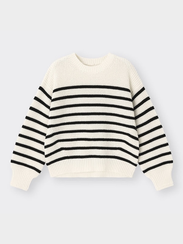 コットンブレンドワッフルボーダーセーター(長袖)