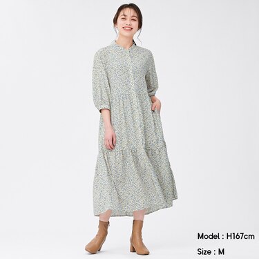 Gu公式 フラワープリントティアードワンピース 7分袖 Osa Ec ファッション通販サイト