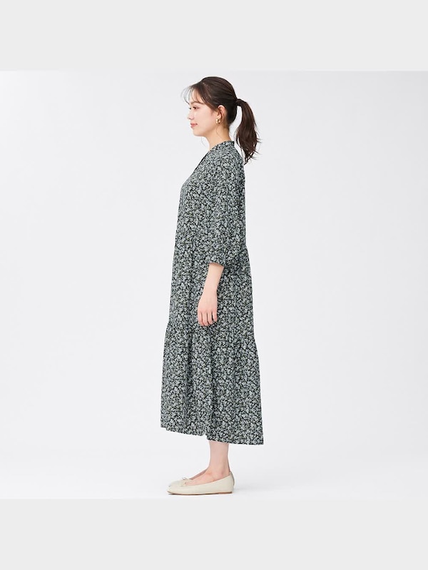 フラワープリントティアードワンピース(7分袖)OSA+EC