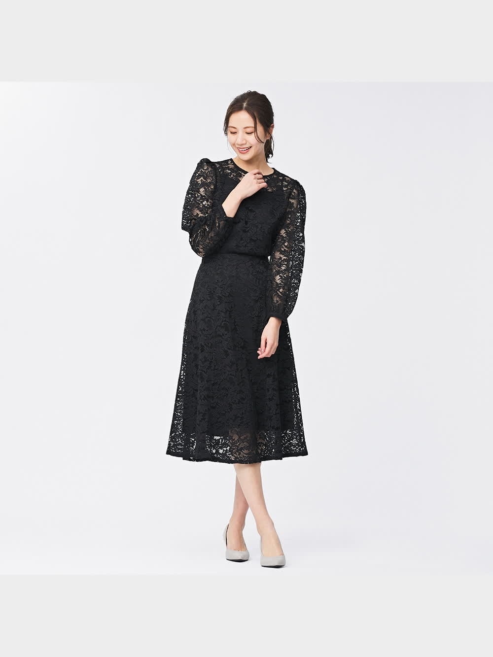 再入荷 全3色 レースロングフレアスカート[品番：PF000004044