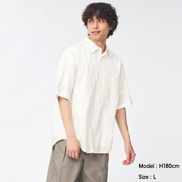 リネンブレンドリラックスフィットシャツ(5分袖)OSB+EC-WHITE