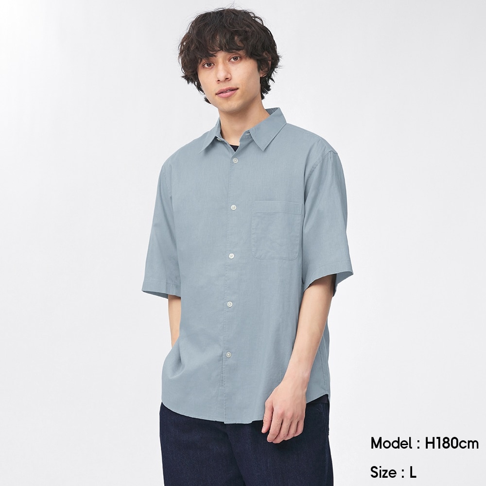 （GU）リネンブレンドリラックスフィットシャツ(5分袖)OSB+EC