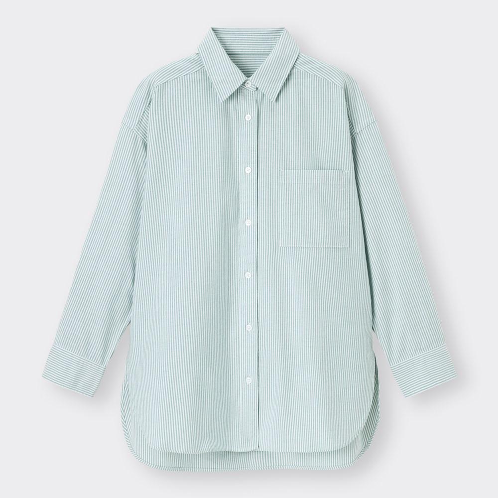 （GU）ストライプオックスフォードオーバーサイズシャツ(長袖)NT+E