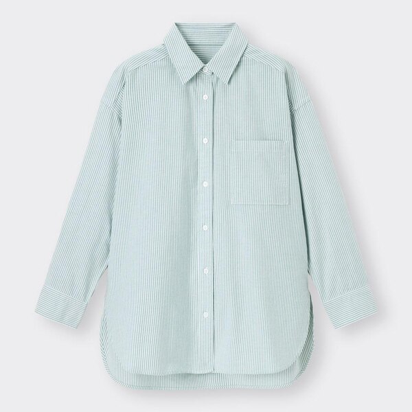 ストライプオックスフォードオーバーサイズシャツ(長袖)NT+E-GREEN