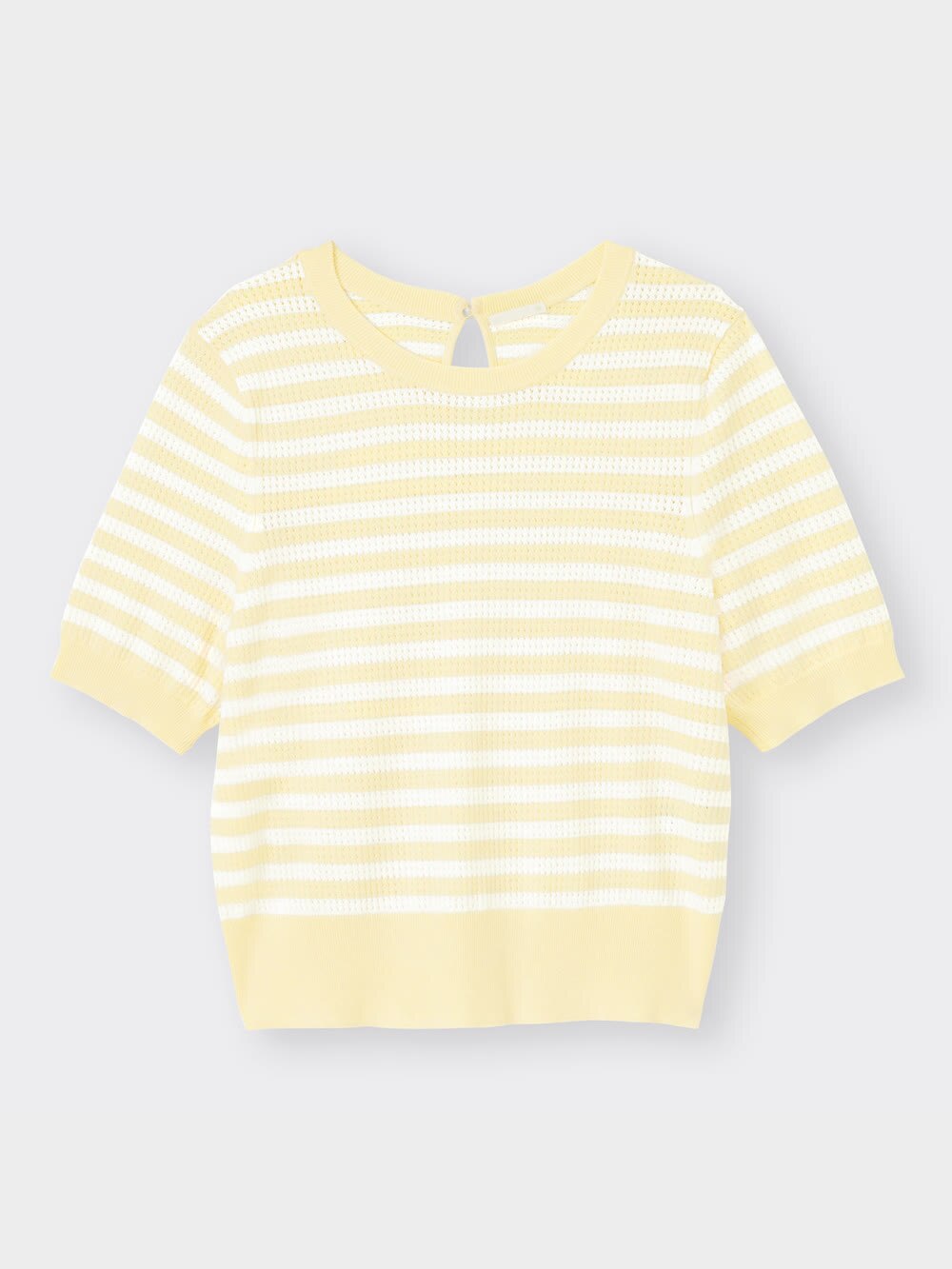 GU公式 | レーシーボーダーセーター(半袖)YG+X