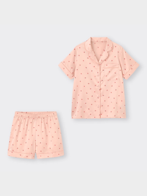 サテンパジャマ(半袖&ショートパンツ)(ピーチ)