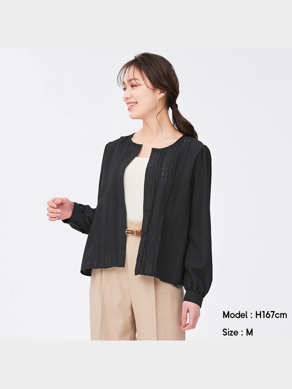 【再入荷】 GU公式 | レースコンビネーションブラウス(長袖)(レディース)の アクセサリー