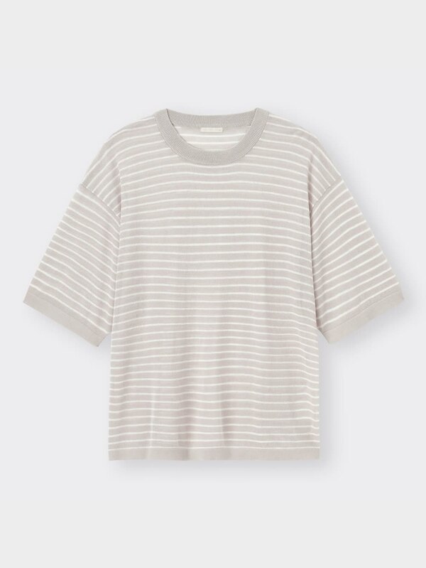 シアーリラックスフィットセーター(5分袖)(ボーダー)NT+E