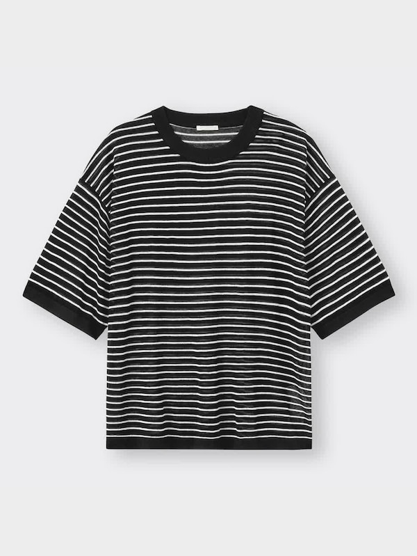 シアーリラックスフィットセーター(5分袖)(ボーダー)NT+E