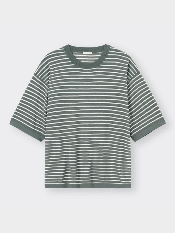 シアーリラックスフィットセーター(5分袖)(ボーダー)NT+E