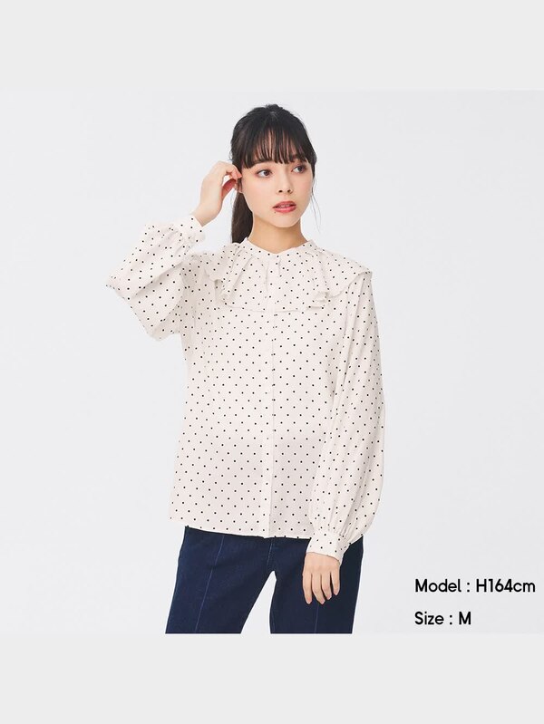 ドットケープカ�ラーブラウス(長袖)Q
