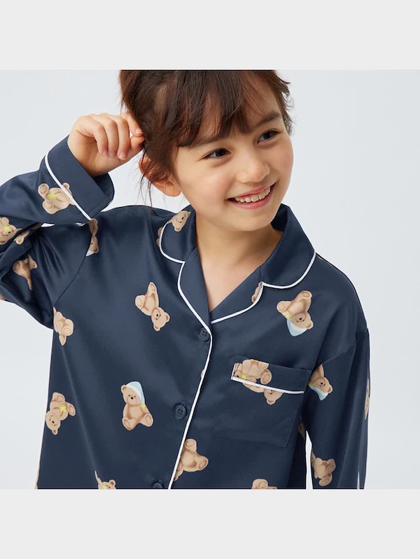 GIRLSサテンパジャマ(長袖&ロングパンツ)(ベア)