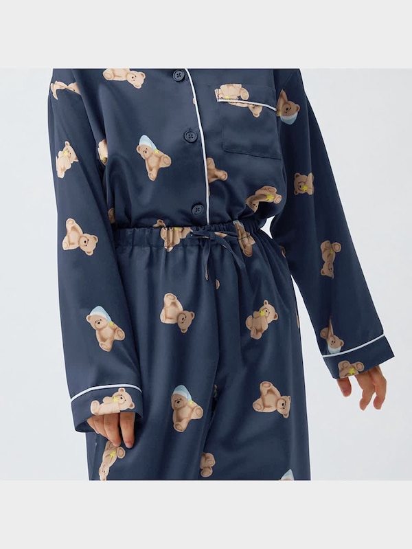 GIRLSサテンパジャマ(長袖&ロングパンツ)(ベア)