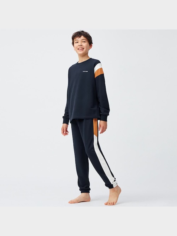 KIDS(男女兼用)ソフトスウェットラウンジセット(カラーブロック)(長袖&ロングパンツ)