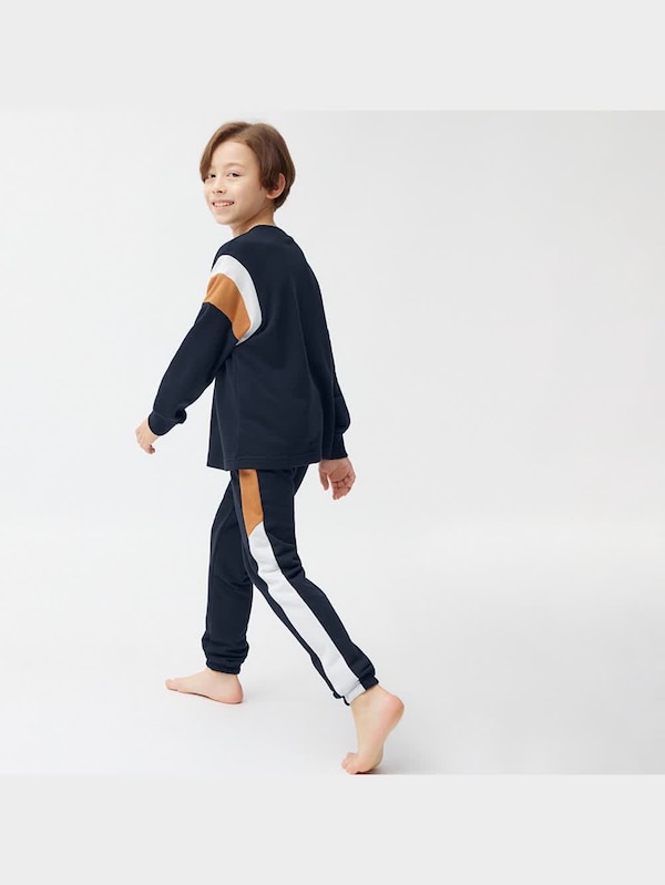 KIDS(男女兼用)ソフトスウェットラウンジセット(カラーブロック)(長袖&ロングパンツ)