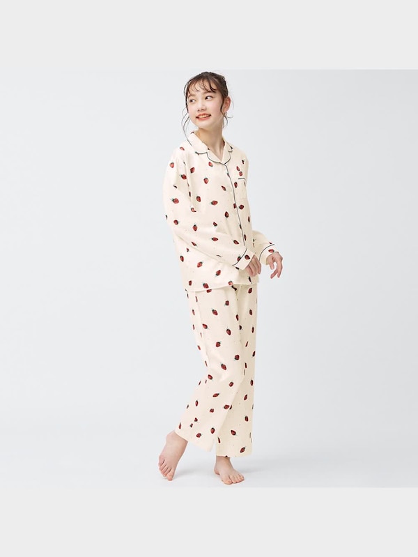 GIRLSサテンパジャマ(長袖&ロングパンツ)(ストロベリー)