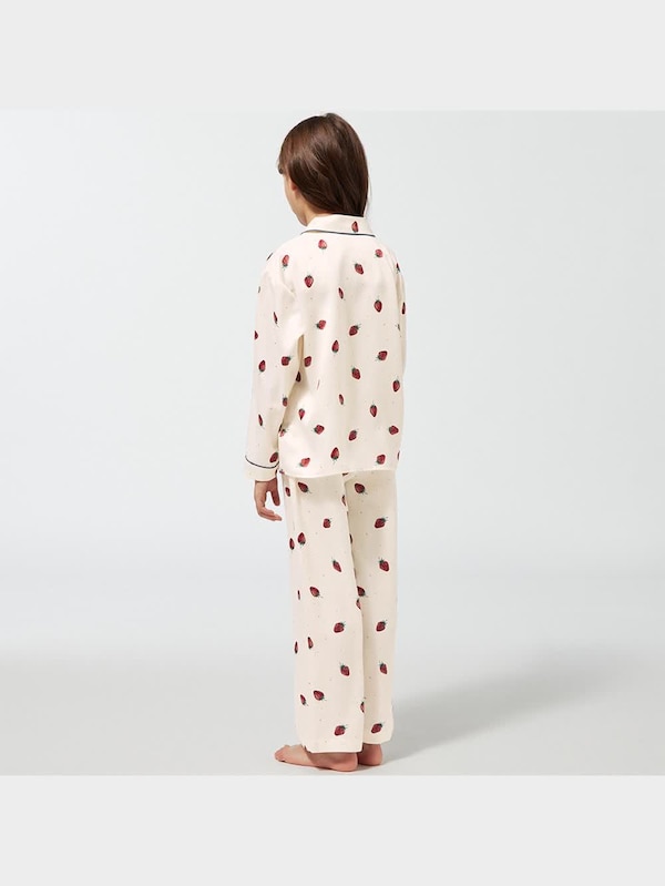 GIRLSサテンパジャマ(長袖&ロングパンツ)(ストロベリー)