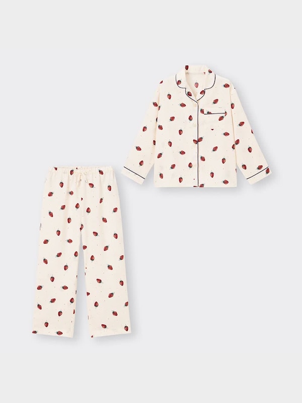 GIRLSサテンパジャマ(長袖&ロングパンツ)(ストロベリー)