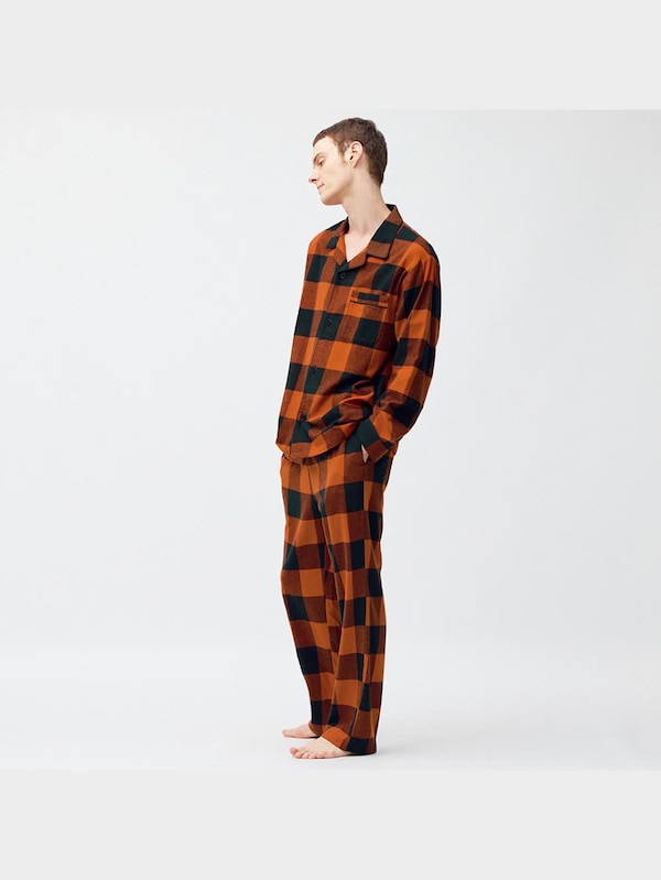 フランネルパジャマ(長袖&ロングパンツ)(ブロックチェック)+X