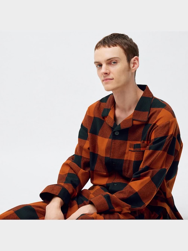 フランネルパジャマ(長袖&ロングパンツ)(ブロックチェック)+X