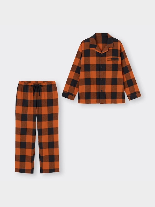 フランネルパジャマ(長袖&ロングパンツ)(ブロックチェック)+X