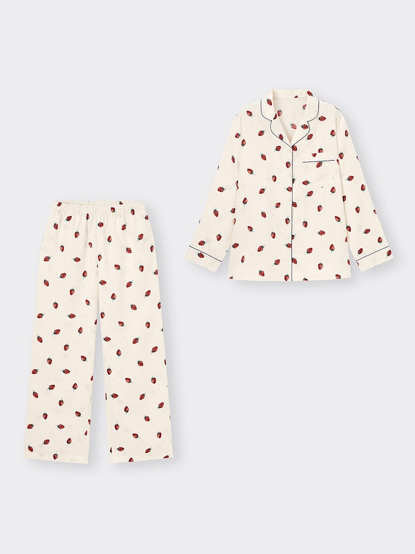 サテンパジャマ(長袖&ロングパンツ)(ストロベリー)