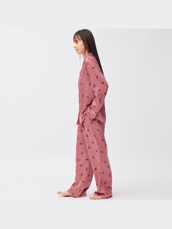 サテンパジャマ(長袖&ロングパンツ)(ストロベリー)