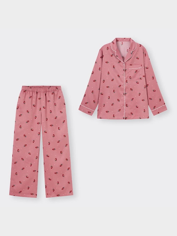 サテンパジャマ(長袖&ロングパンツ)(ストロベリー)