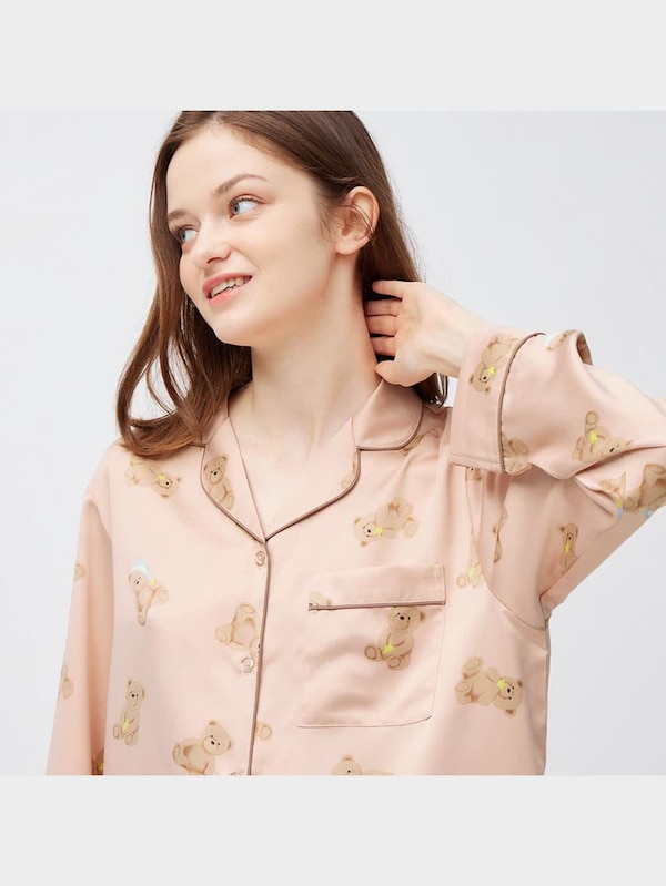 サテンパジャ�マ(長袖&ロングパンツ)(ベア)