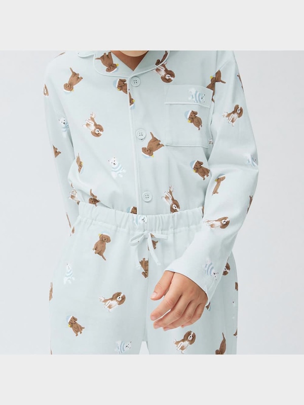 KIDS(男女兼用)カットソーパジャマ(長袖&ロングパンツ)(ドッグ)+E