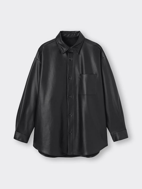 フェイクレザーオーバーサイズシャツ(長袖)