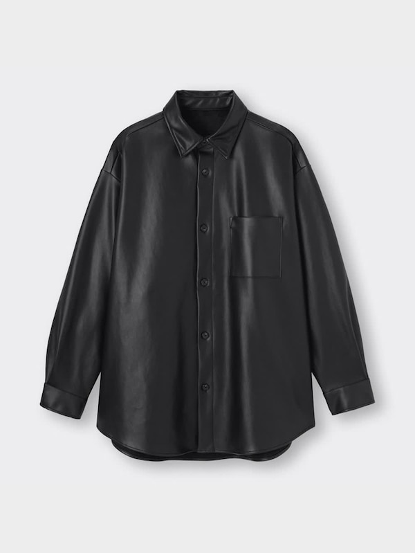 フェイクレザーオーバーサイズシャツ(長袖)
